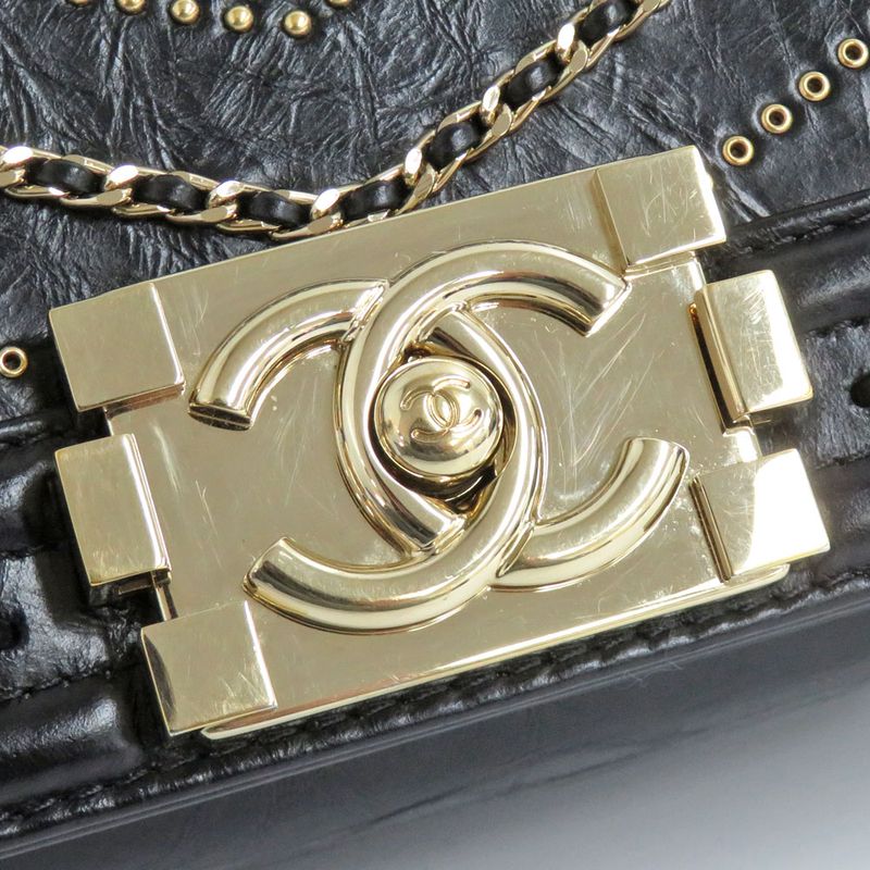 Chanel Boy 20 Chain Shoulder Flap Bag Cuff Black Studs — view 7