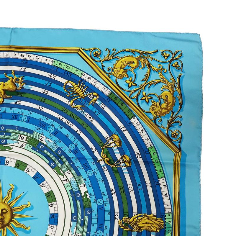 Hermes Carre 90 Scarf DIES ET HORE Astrology 100% Silk Blue Cleaned — view 6