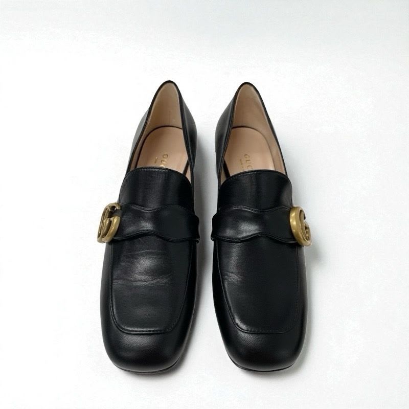Gucci Double G Loafers Leather Shoes Black Gold GG Marmont — view 2