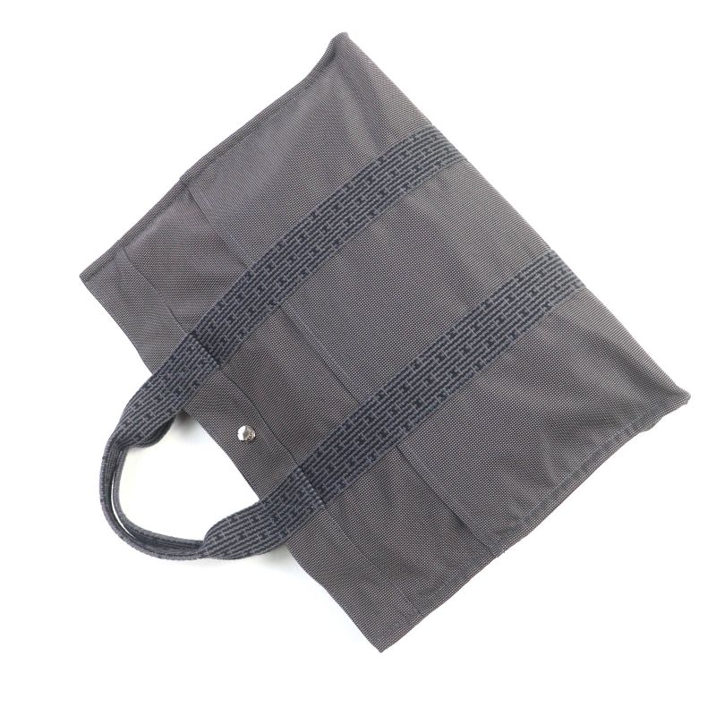 Hermes Her Line Herbag MM Silver Hardware Serie Button Canvas Tote Bag Gray — view 7