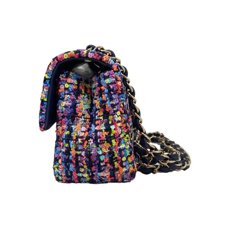 Chanel Shoulder Bag Mini Classic Chain Flap Quilted Tweed Sequins Coco — view 3