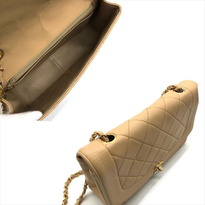 Chanel Diana CC Logo Quilted Lambskin Turnlock Chain Shoulder Bag Beige — view 8