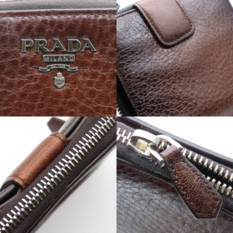 Prada Bifold Wallet 1 M0522 Leather Cacao Brown Silver Hardware Compact Round — view 6