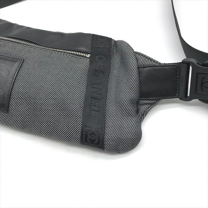 Chanel CC Logo Sports Waist Body Shoulder Bag Black Lame — view 6