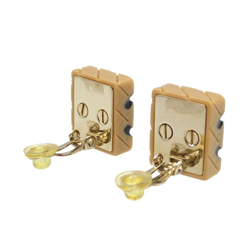 Chanel Cambon Line Coco Mark Plastic GP Beige Black Earrings 0171 — view 4