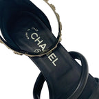 Chanel Sandals Shoes Leather Black Gold Coco Mark Icon Metal Strap Quilted — view 7