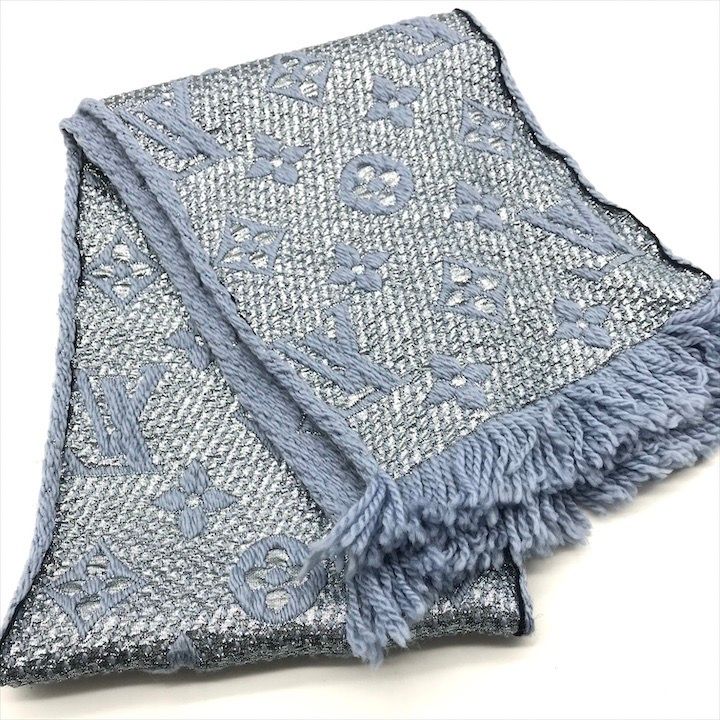 Louis Vuitton Monogram Shine Echarpe Logo Mania Scarf Blue — view 4