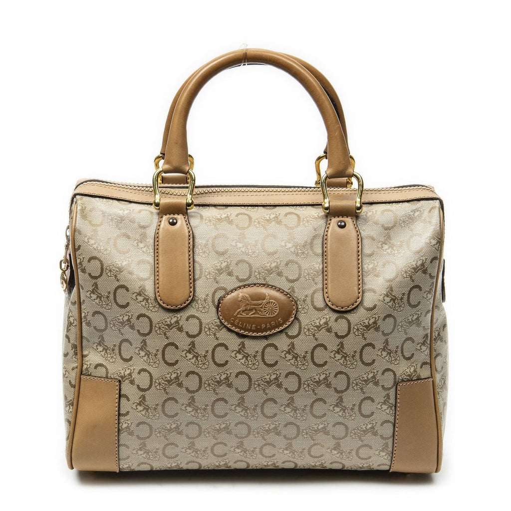 Celine Vintage Boston Beige Light Brown C Macadam Canvas Shoulder Bag Beige.