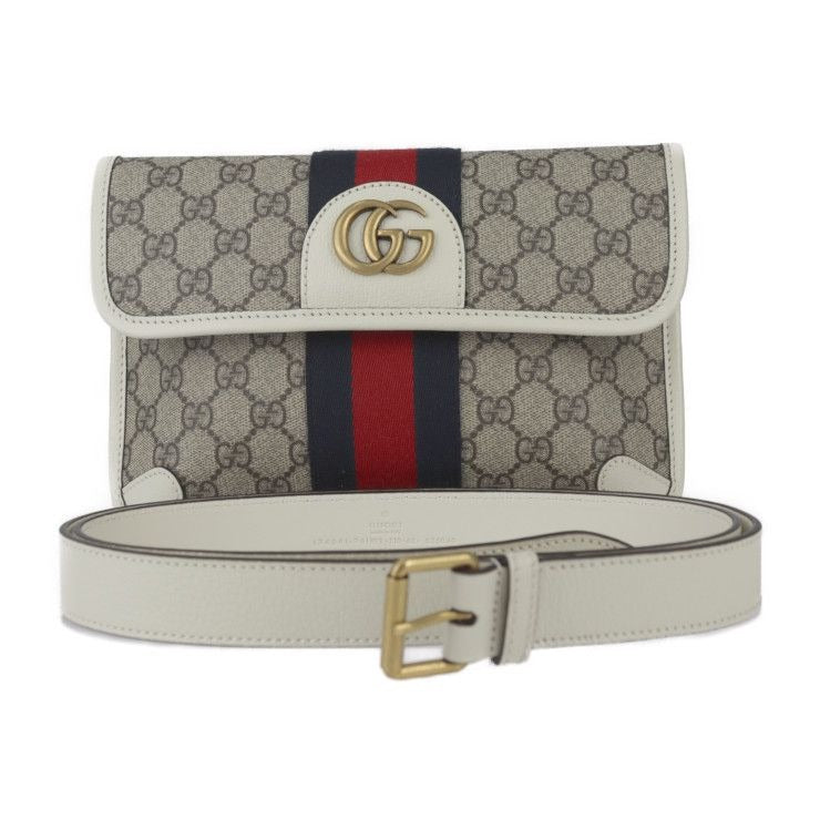 Gucci GG Small Belt Bag Waist Supreme Canvas Leather Beige White