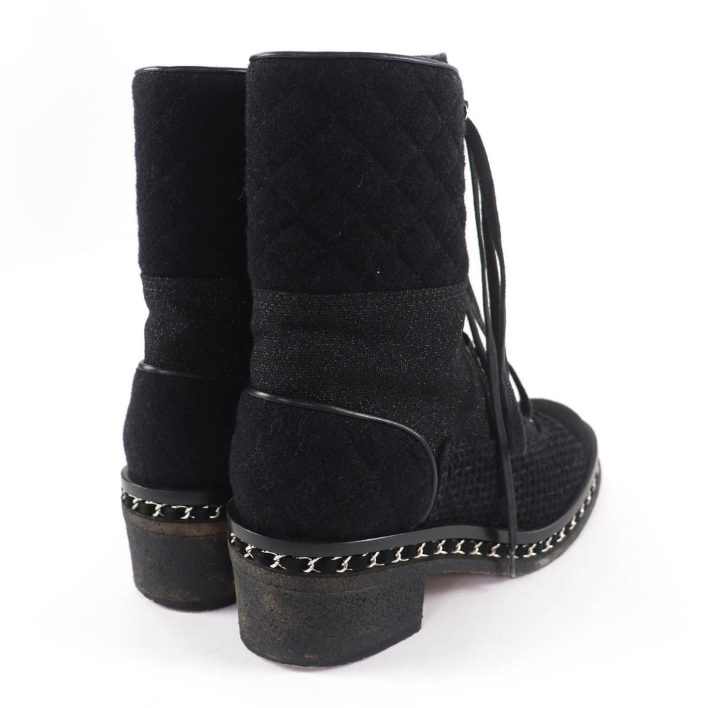 Chanel Suede Leather CC Logo Quilted Combat Boots Short — view 2