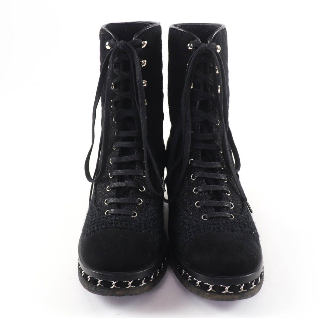 Chanel Suede Leather CC Logo Quilted Combat Boots Short — view 3