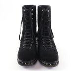 Chanel Suede Leather CC Logo Quilted Combat Boots Short — view 3