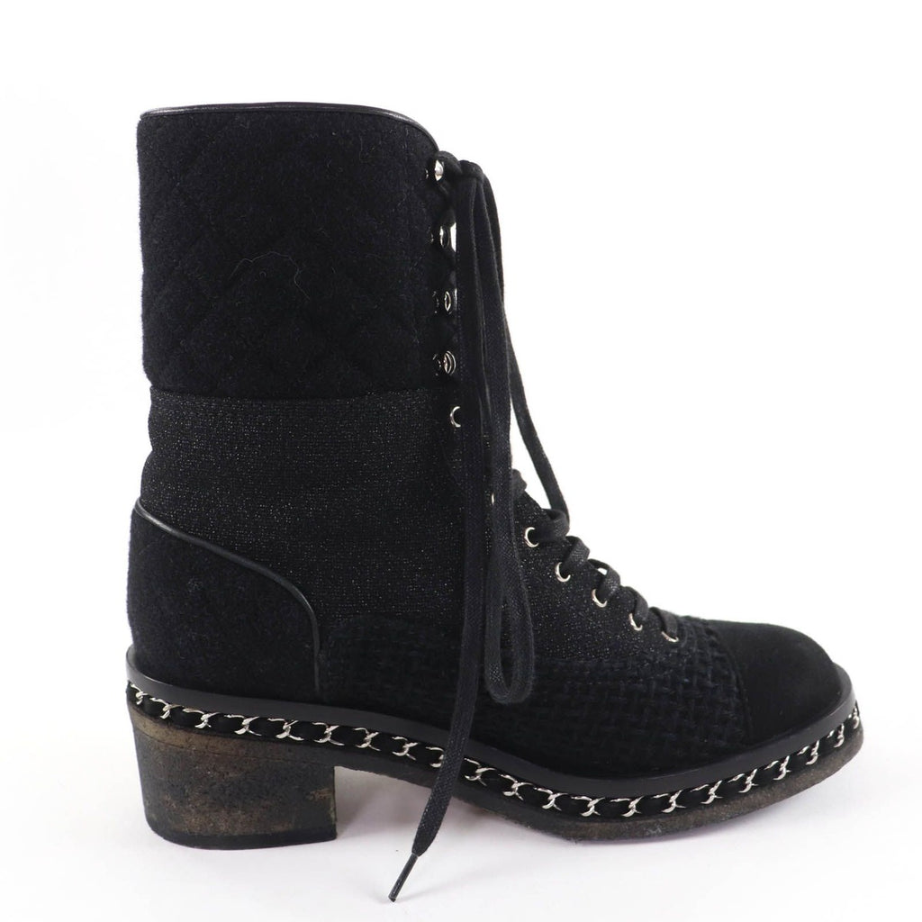 Chanel Suede Leather CC Logo Quilted Combat Boots Short — view 5