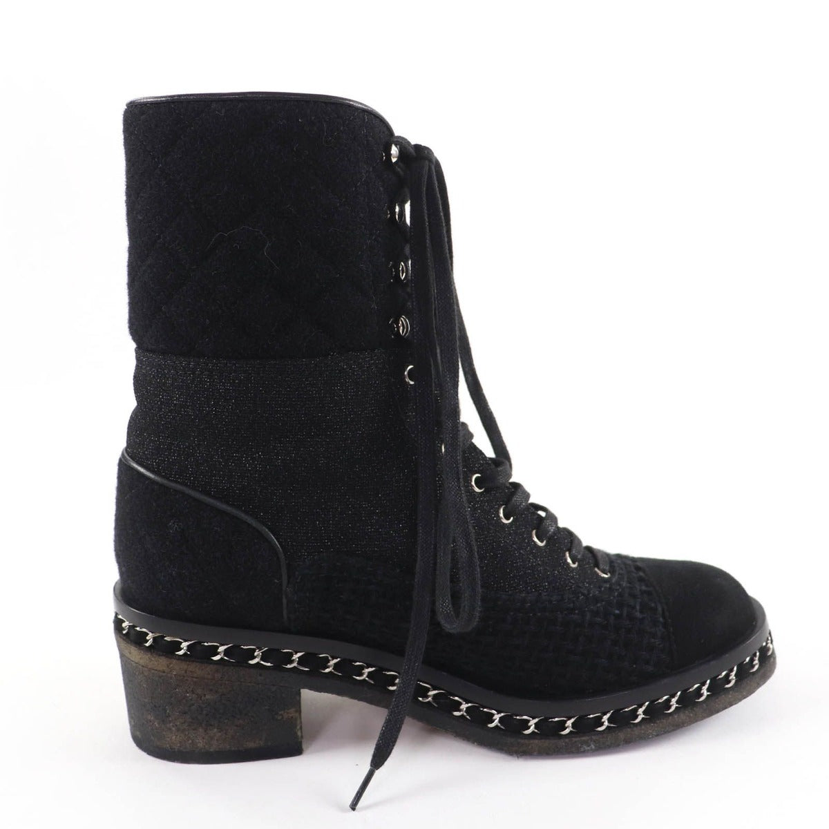 Chanel Suede Leather CC Logo Quilted Combat Boots Short — view 5
