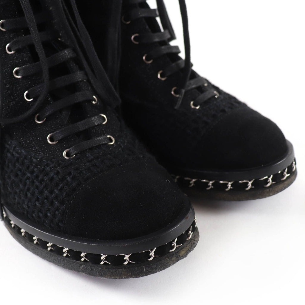Chanel Suede Leather CC Logo Quilted Combat Boots Short — view 7