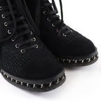 Chanel Suede Leather CC Logo Quilted Combat Boots Short — view 7