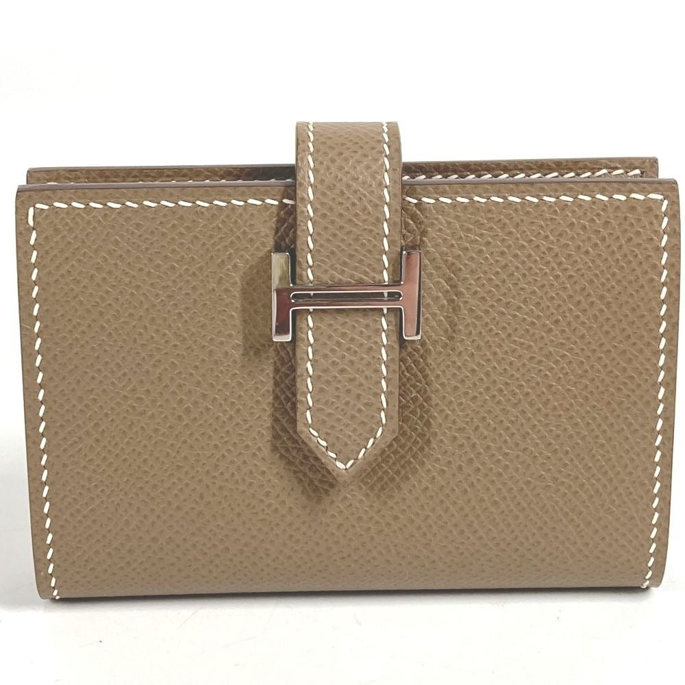 Hermes Card Case Bearn H Logo Leather Etoupe Beige