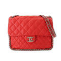 Chanel Quilted Chain Around Shoulder Bag Lambskin Red Silver