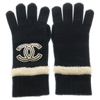 Chanel CC Logo Cashmere Gloves Black