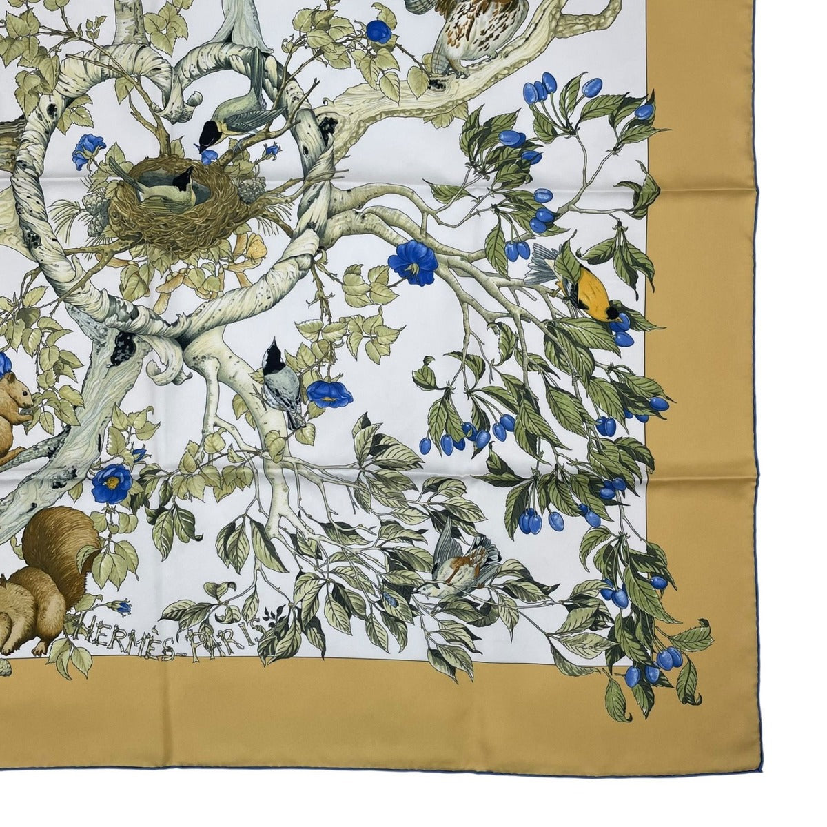 Hermes Carre 90 Scarf AU Coeur Des Bois in the Forest 100% Silk Yellow — view 6