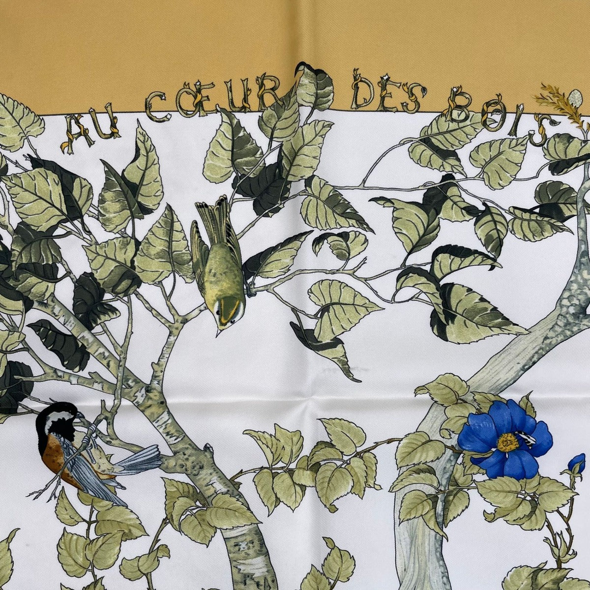 Hermes Carre 90 Scarf AU Coeur Des Bois in the Forest 100% Silk Yellow — view 7