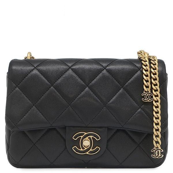 Chanel Shoulder Bag Quilted Chain Leather Black Vintage CC Logo