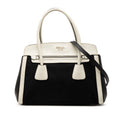 Prada Shoulder Tote Handbag 2-Way Black White Canvas Saffiano Leather