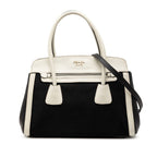 Prada Shoulder Tote Handbag 2-Way Black White Canvas Saffiano Leather