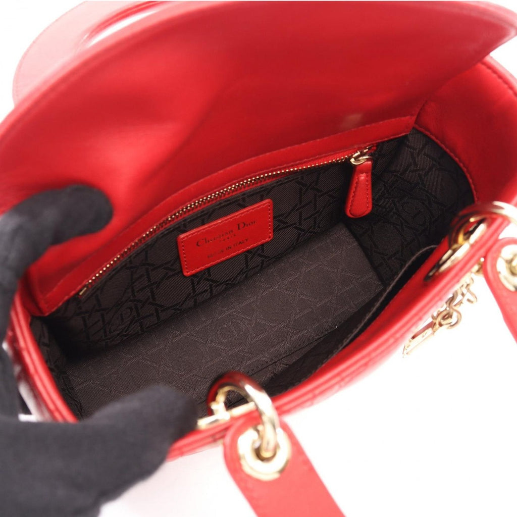 Dior Handbag Lady Dior MY Abcdior Small Cannage 2-Way Red Leather My Tote — view 3