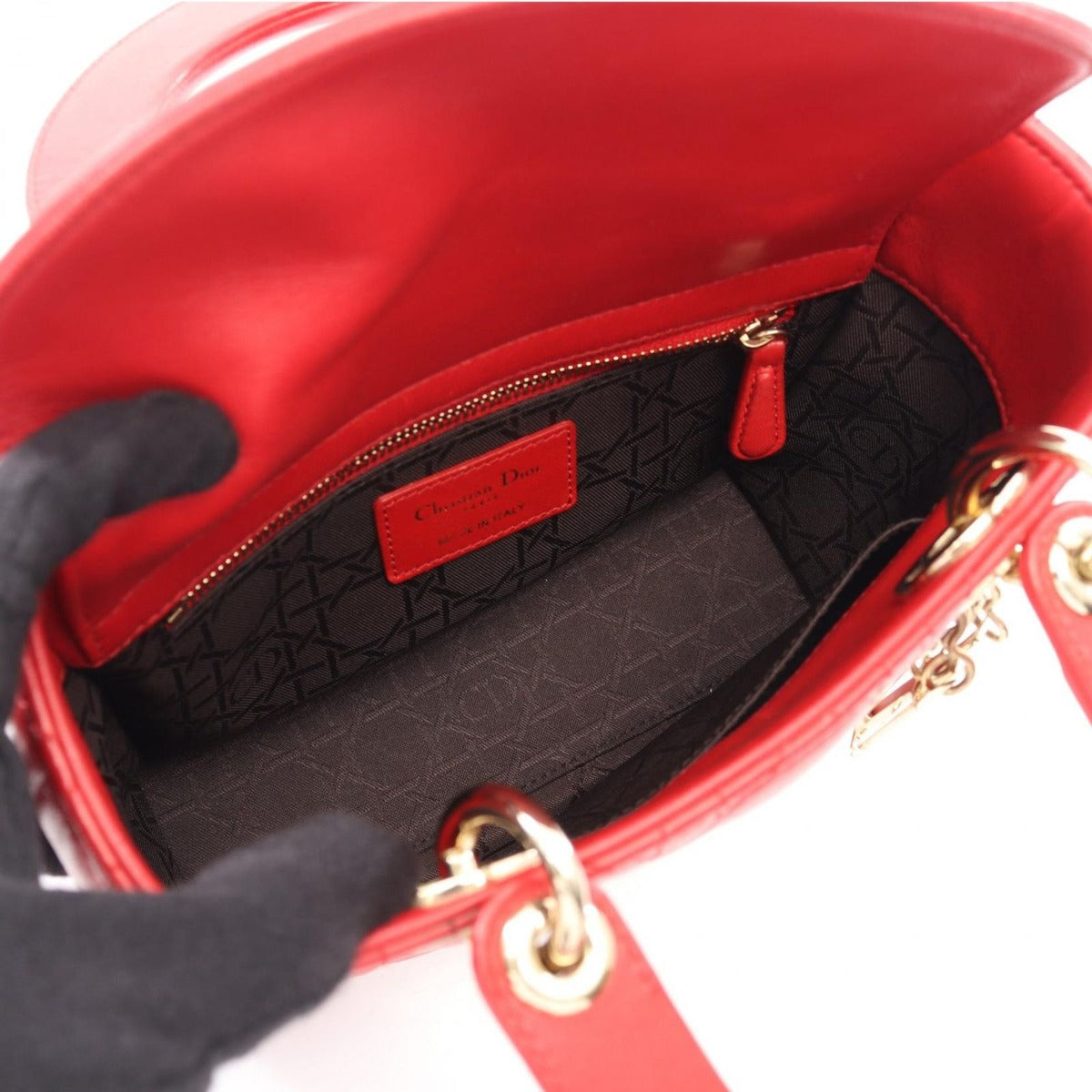 Dior Handbag Lady Dior MY Abcdior Small Cannage 2-Way Red Leather My Tote — view 3