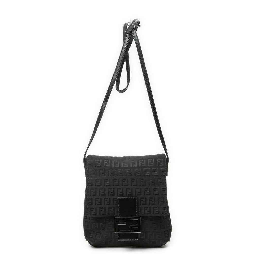 Fendi Small Flap Crossbody Black Zucchino Canvas
