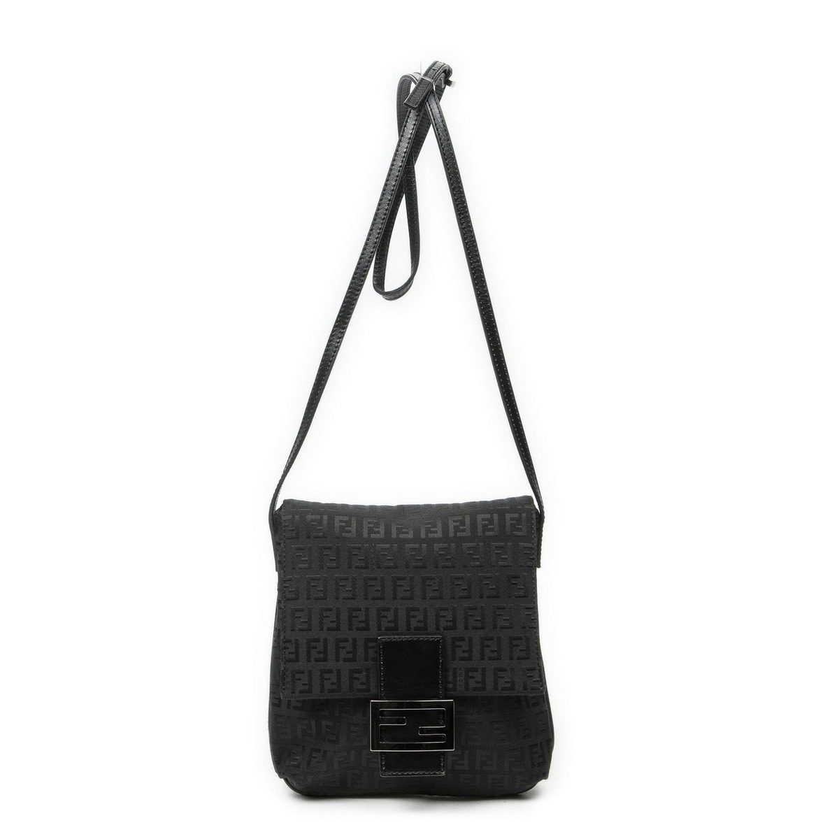 Fendi Small Flap Crossbody Black Zucchino Canvas