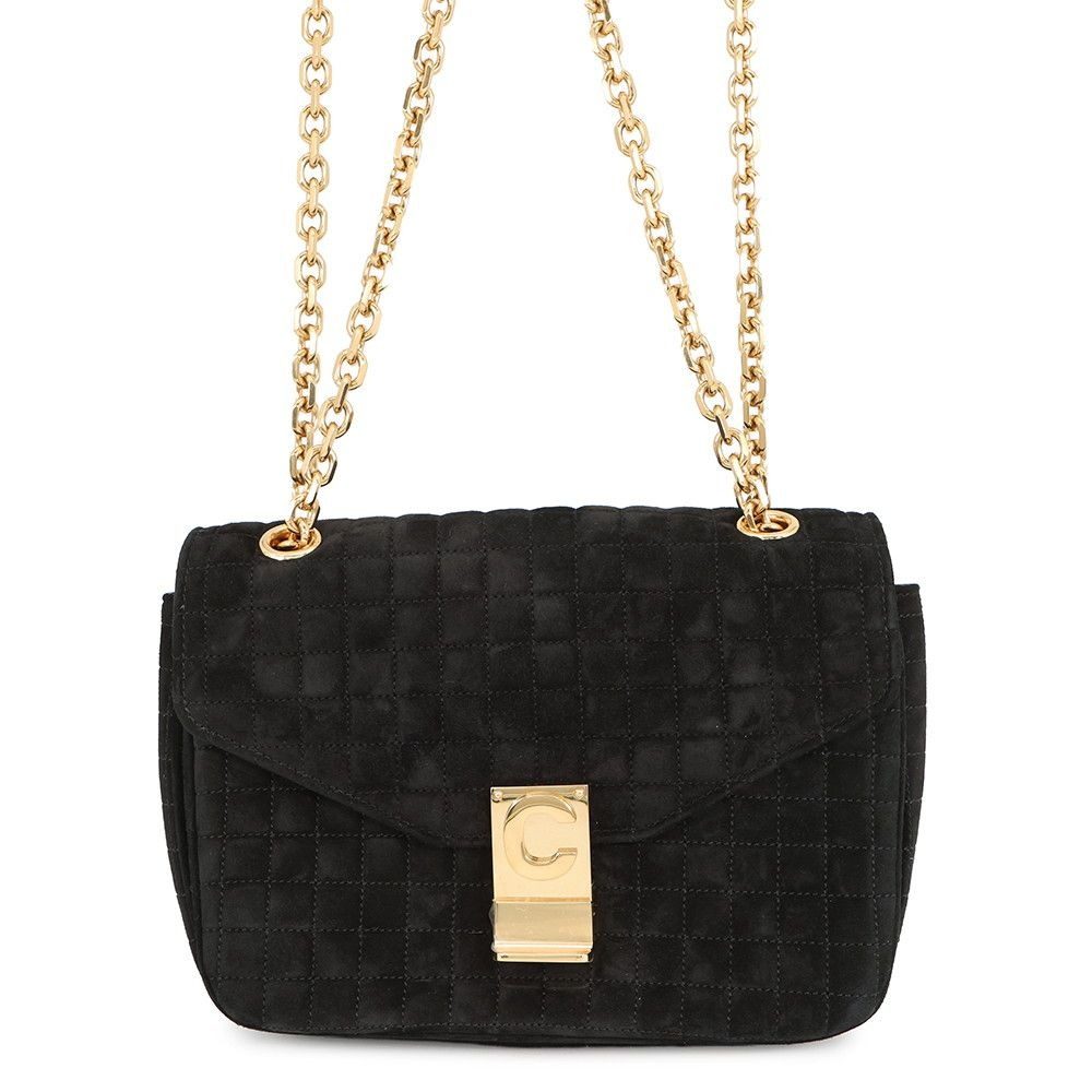 Celine Chain Shoulder Bag C Am Suede Black
