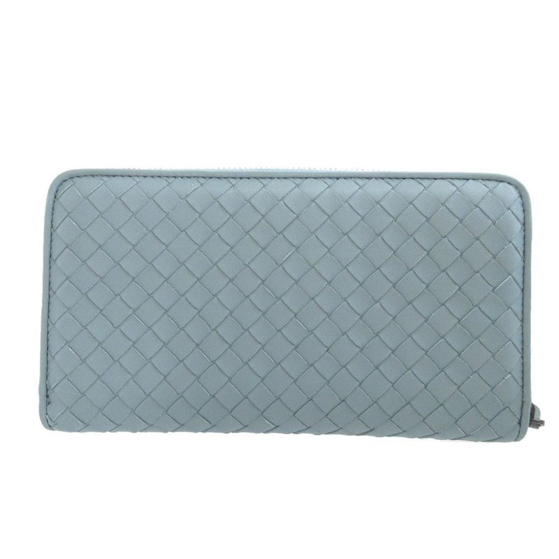 Bottega Veneta Intrecciato Leather Light Blue Round Zipper Long Wallet 1370 — view 3