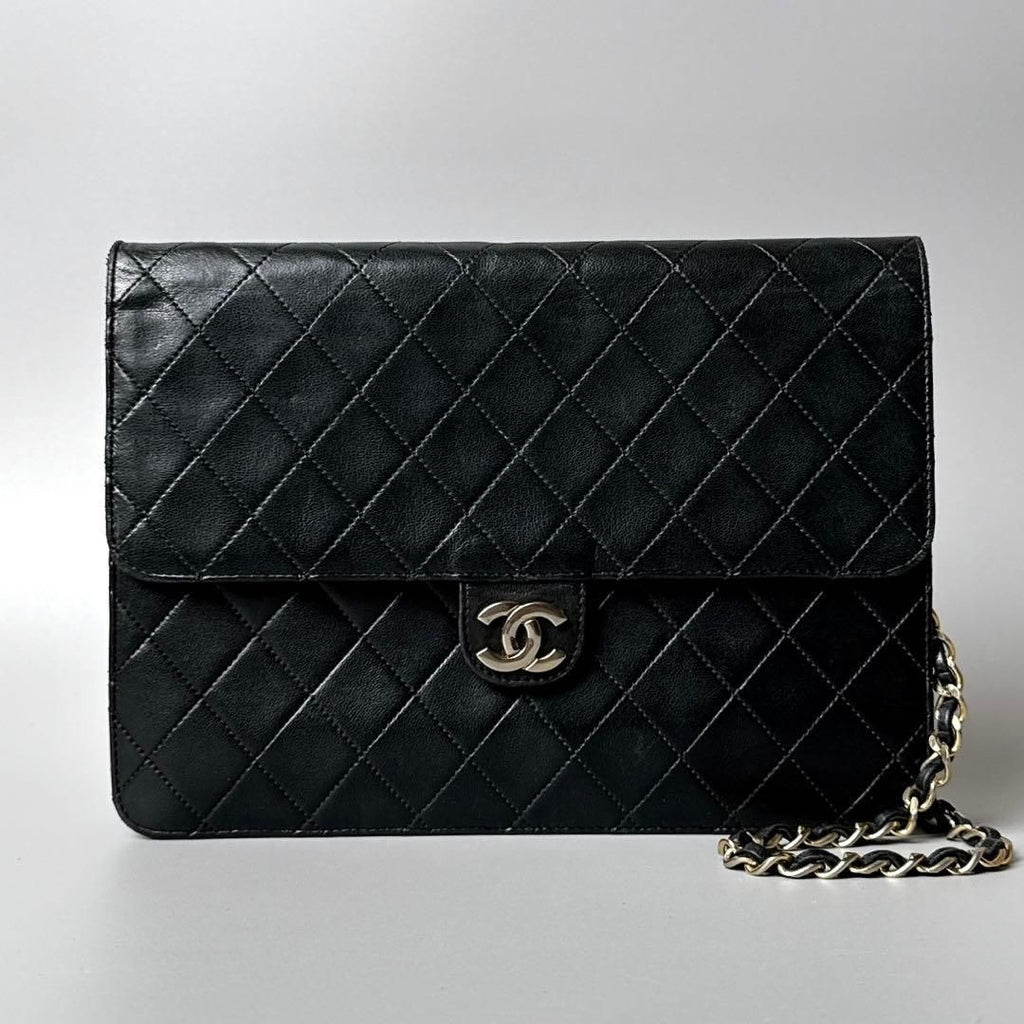 Chanel Quilted Chain Shoulder Bag Black Lambskin