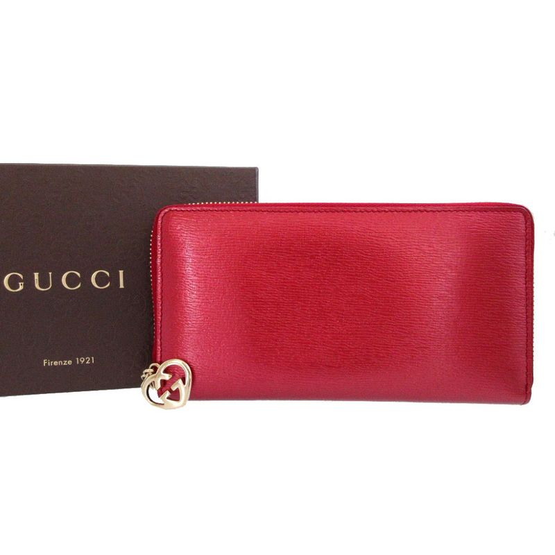 Gucci Heart Interlocking Leather Red Round Zipper Long Wallet 1346 — view 2