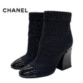 Chanel Boots Short Shoes Fabric Patent Black Coco Mark Pearl
