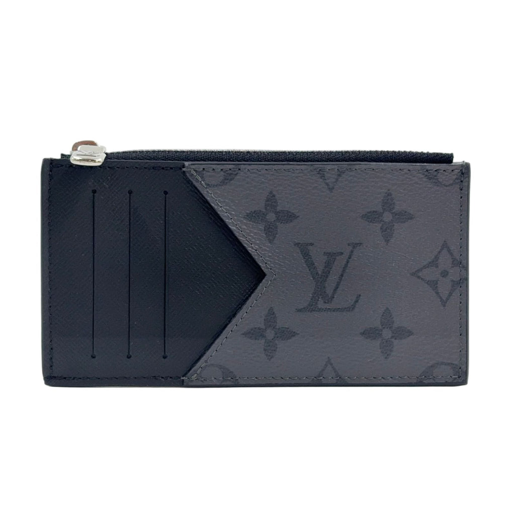 Louis Vuitton Coin Card Holder Monogram Eclipse Leather Gray Black Case Silver
