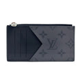 Louis Vuitton Coin Card Holder Monogram Eclipse Leather Gray Black Case Silver