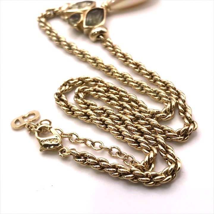 Dior Color Stone Faux Pearl Chain Necklace Gold — view 4