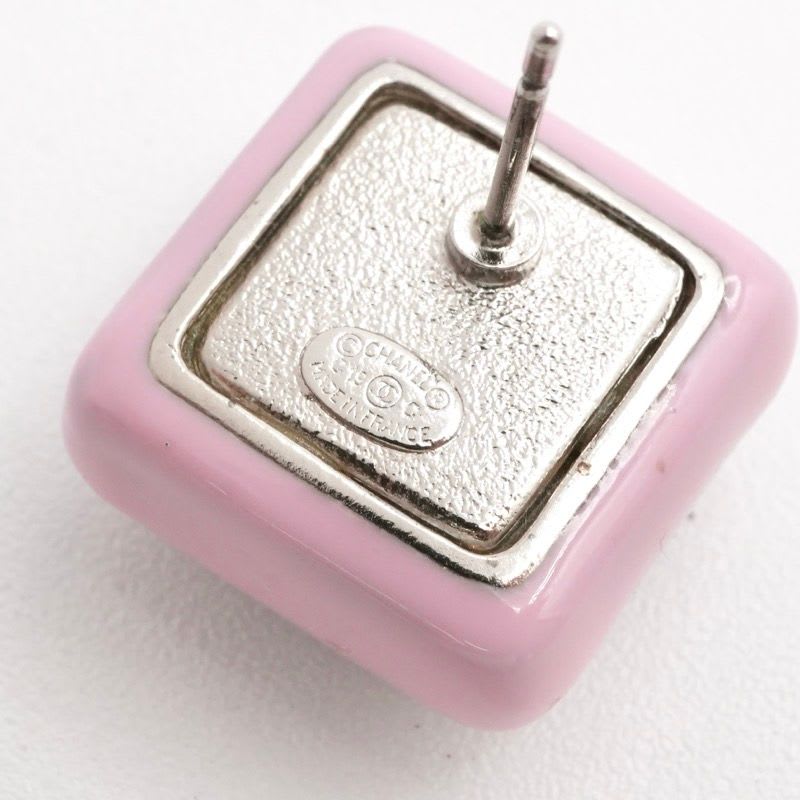 Chanel Earrings Silver Pink Coco Mark Square — view 6