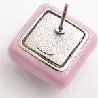Chanel Earrings Silver Pink Coco Mark Square — view 6
