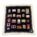 Chanel CC Logo Large Scarf Silk Worl Pattern Black Red White