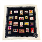 Chanel CC Logo Large Scarf Silk Worl Pattern Black Red White
