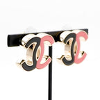 Chanel Earrings Gold Black Pink Coco Mark Bicolor — view 9