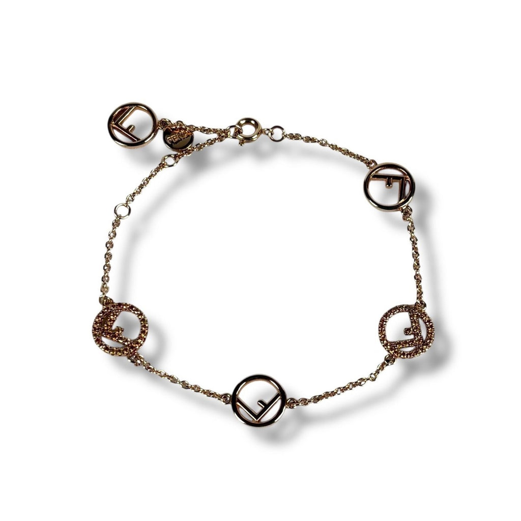 Fendi F's Logo Bracelet Rhinestone Pink Gold — view 2