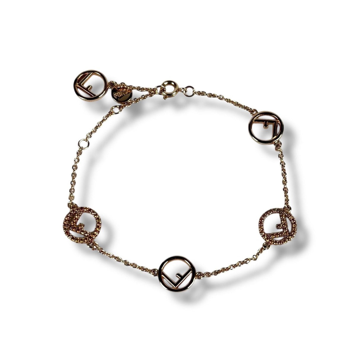 Fendi F's Logo Bracelet Rhinestone Pink Gold — view 2