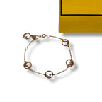 Fendi F's Logo Bracelet Rhinestone Pink Gold