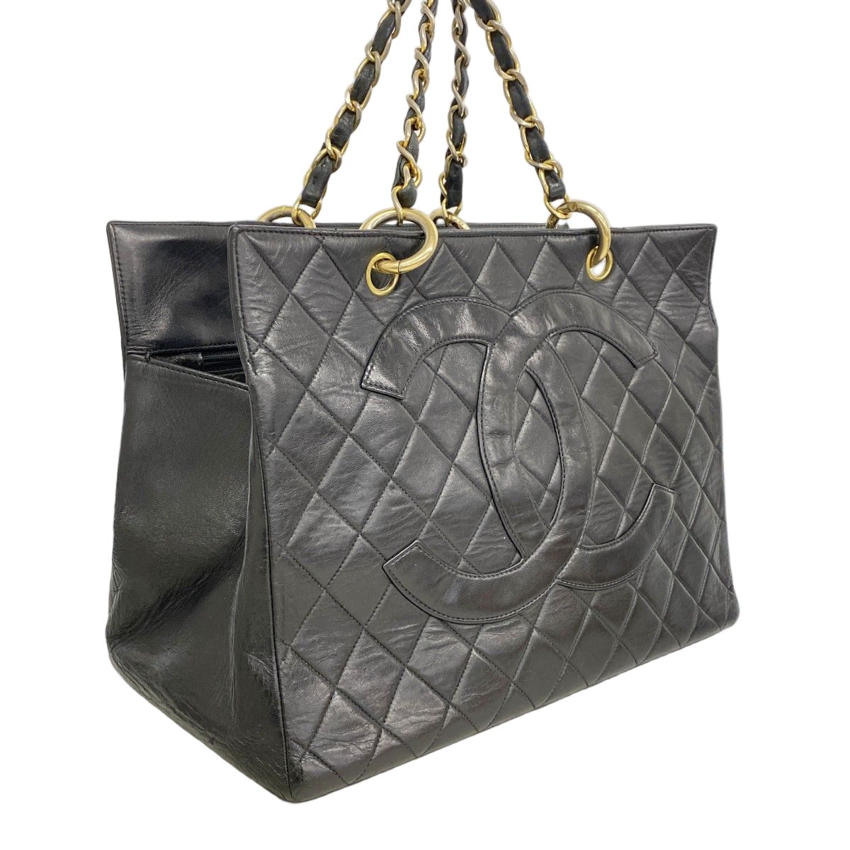 Chanel Chain Tote Quilted Lambskin Black Gold — view 2