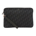 Dior Oblique Pouch Jacquard Leather Canvas Black Clutch Silver